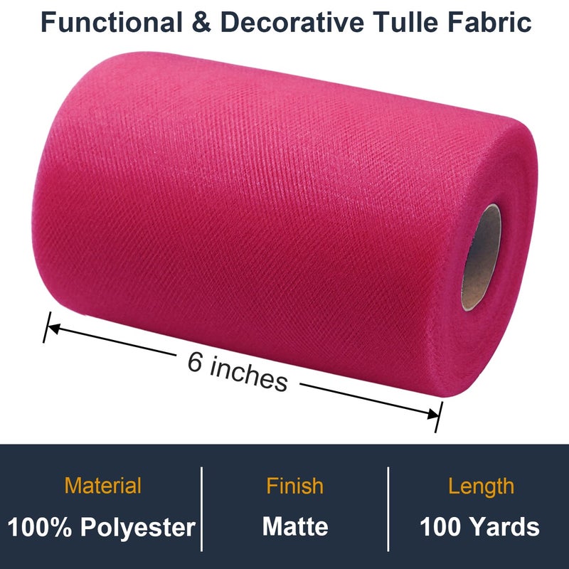 Ableme Deco Hot Pink Tulle Fabric Roll 6 Inch by 100 Yards (300 ft) Tulle Ribbon Mesh Netting for DIY Tutu Skirt Gift Wrapping Wedding Baby Shower Birthday Halloween Party Decorations Crafts, 34 Colors (Fuchsia) - Image 2